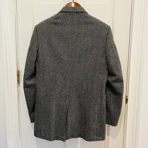 Vintage Hagger Gray Harringbone Sport Coat Leather Button Patch Pocket 42 L - Picture 2 of 16